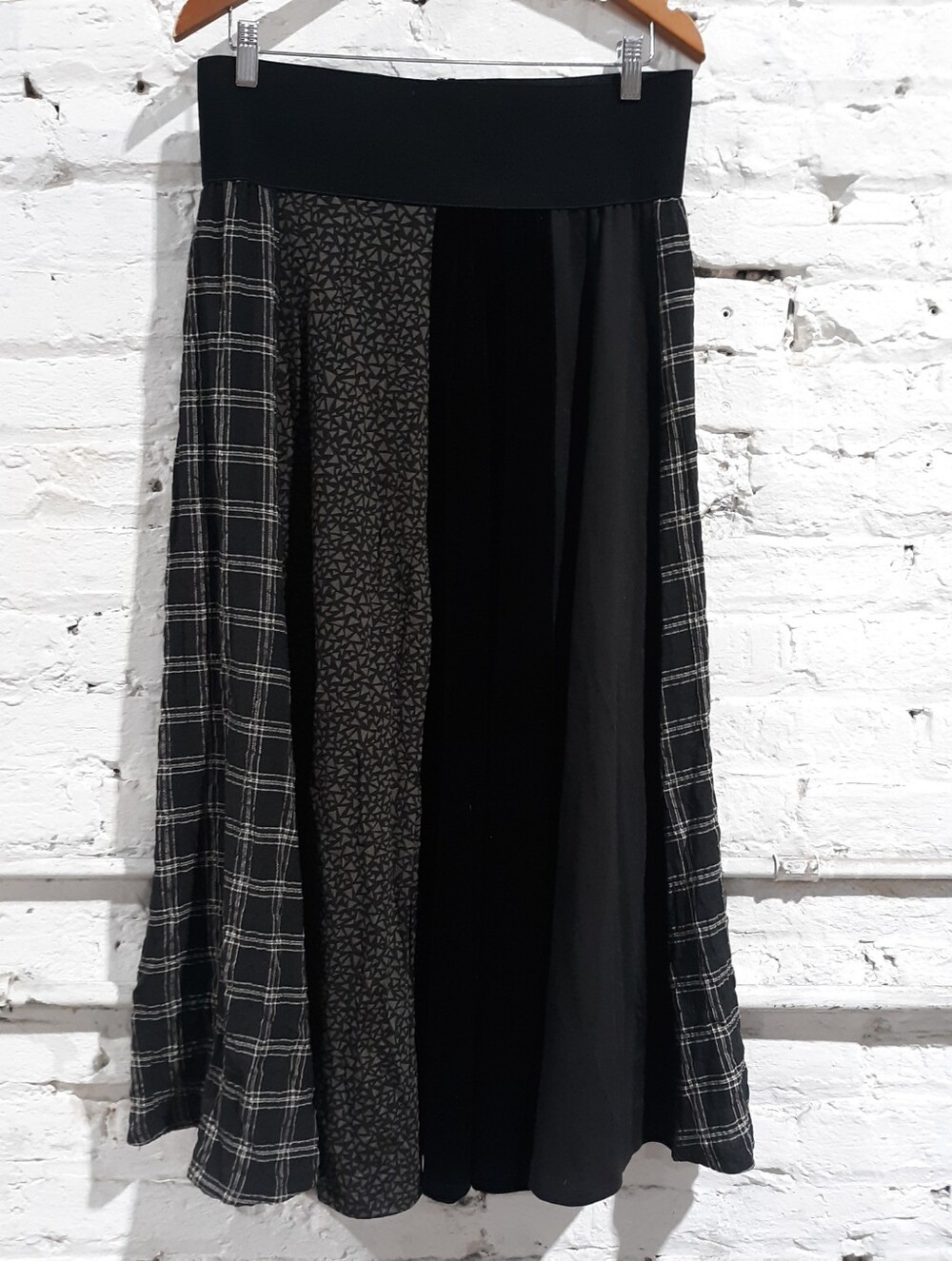 Alembika Black Mixed Geometric Plaid Patchwork Panel Maxi Skirt Size 3 Large
